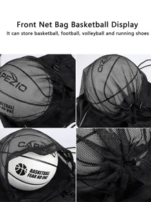 1 Set Mochila con bolsa de malla independiente, bomba de aleación de aluminio gratis y 2 agujas de la bomba, bolsa de entrenamiento de nailon negro, mochila escolar para laptop y tablet, bolsa con cordón para cascos, para estudiantes, deportes al aire libre y ciclismo, futbol, baloncesto, voleibol, bolsa de hombro con cuerda delgada - Negro - Ver 5