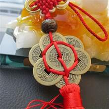Feng Shui Chinese Knot Tassel China Mascot Lucky Charm Ancient Coins Prosperity Protection Good Fortune Metal Car Home Decoration Accessory Crafts,Home Decor ,Room Decor,Wall Decor Gifts Birthday Graduation - Gold - View 4