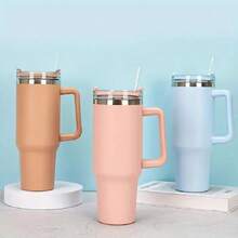40oz Kiểu Mỹ Thép không gỉ Ô tô/xe hơi Cúp Với Xử lý , Rơm rạ Và Vật liệu cách nhiệt Chức năng , Có thể mang đi Đối với ô tô - Hồng - Xem 8