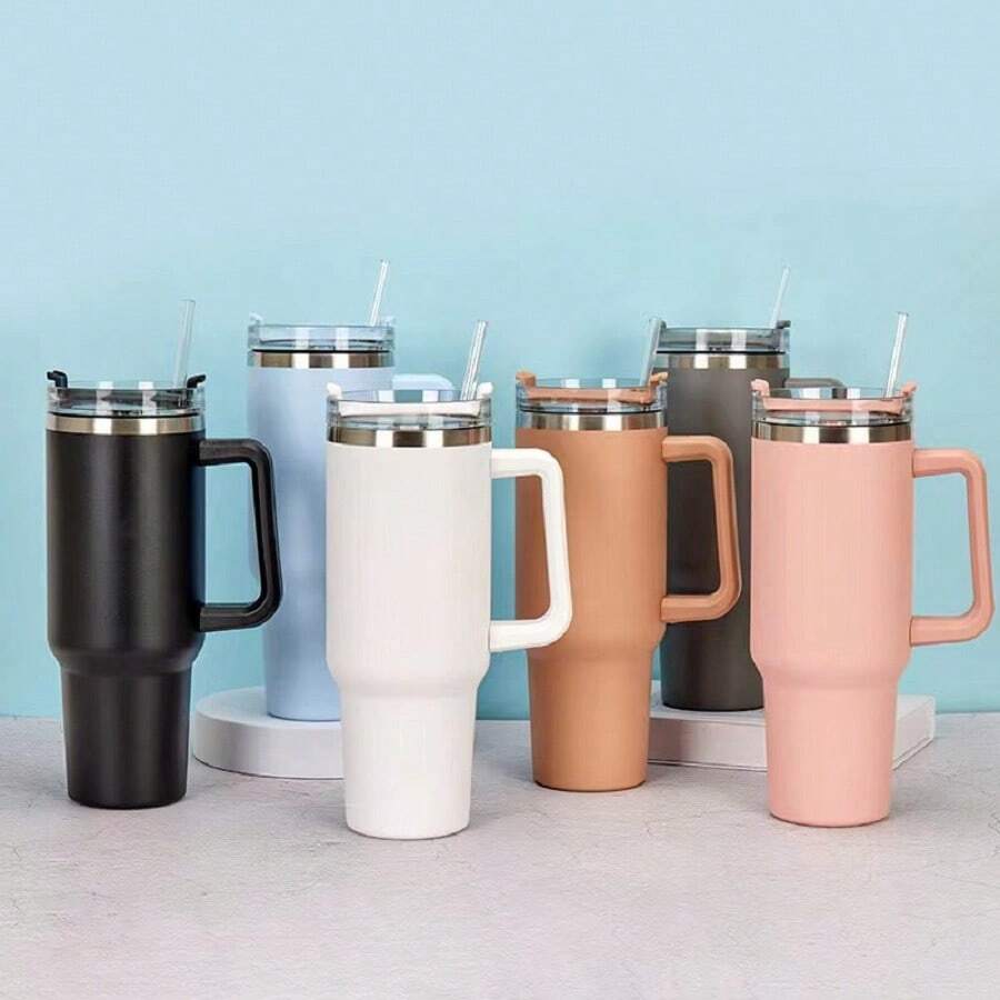40oz Kiểu Mỹ Thép không gỉ Ô tô/xe hơi Cúp Với Xử lý , Rơm rạ Và Vật liệu cách nhiệt Chức năng , Có thể mang đi Đối với ô tô - Hồng - Xem 1