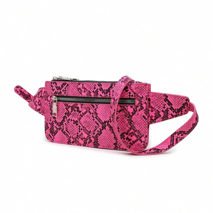 1pc Fluorescent Pink Snakeskin Waist Bag Can Be Worn As Shoulder Or Crossbody Bag Suitable For Running Daily Use Or Dating SHEIN