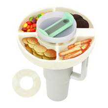 1入組矽膠零食碗，適用於真空杯40安士，4個隔層零食托盤，杯子零食架，可重複使用的杯子配件（不含杯子），野營必備 - 白色 - 查看 2