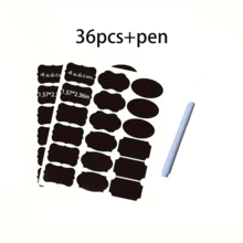 36入/72入組可重複使用的食品儲存容器貼紙和筆,防水、無粘著,自粘式黑板貼紙,適用於香料、奶酪等,廚房配件
