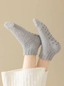 3双装女士多色加厚抓绒袜，防滑设计，适合冬季日常穿着，舒适保暖 - 彩色 - 查看 2