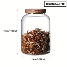 1pc Glass Jar With Wooden Lid For Pasta Storage, Food Storage Container - White - View 9