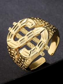 1pc Personalized Dollar Sign Design Ring For Men And Women, Adjustable Size, Perfect For Daily Wear - Gold - View 1