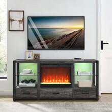 60 Inch Electric Fireplace Media TV Stand With Sync Colorful LED Lights - Dark Oak - View 1