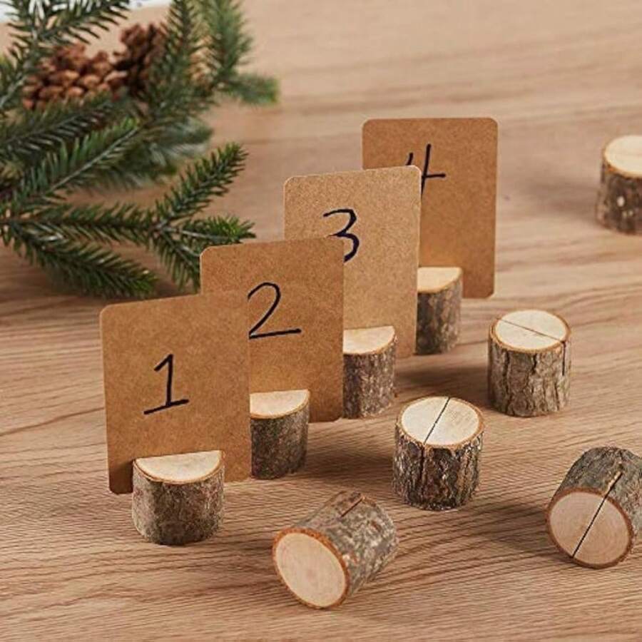 Toncoo Wood Place Card Holders, 10Pcs Premium Rustic Table Number