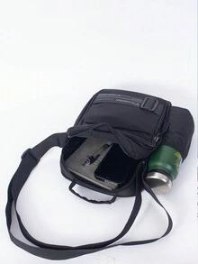 Men's Shoulder Bag With Large Capacity And Water Bottle Holder - Black - View 5