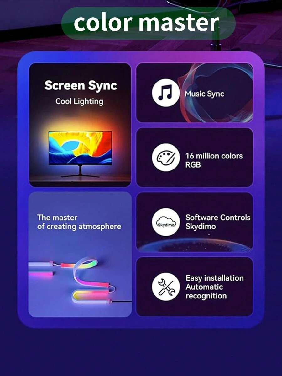 Giám sát Đèn nền LED , Dải ánh sáng Led Với Màn Màu sắc Hoặc Âm nhạc , RGBIC Máy tính Ánh sáng Dải Giám sát , Bàn làm việc Chơi game Led , USB Giao diện , Kiểm soát Silicone Ánh sáng Dải - trắng - Xem 1