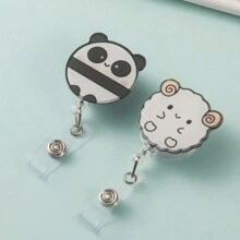 2 件装卡通熊猫绵羊设计可调节卡扣创意卡扣适用于办公室学校学生适用于护士医生轻便便携卡身份证白领人士适用于女性适用于节日适用于周年纪念适用于生日礼物配件适用于教师卡夹钱包名片夹信用卡夹女士适用于女士 - 黑與白 - 查看 3