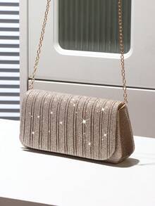 閃爍繽紛,閃亮迷人,優雅精緻的摺疊閃亮面料襟翼手拿包,完美適合晚宴派對、婚禮晚宴、女士聚會等場合使用,為女孩、女人帶來夜晚的光彩,是派對、婚禮、舞會、晚餐、宴會的完美禮物 - 香檳色 - 查看 4