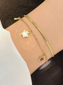 1條18k金鍍層星星鍊,扁平蛇骨鍊,環形鍊 - 項鍊 - 查看 5