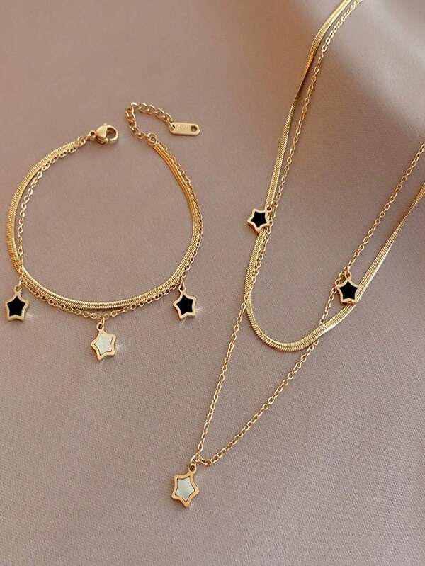 1 set de joyería de acero inoxidable con colgante de estrella, de estilo de moda adecuado para el uso diario de las mujeres