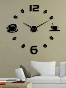 Große DIY Wanduhren für Wohnzimmer Dekoration, 3D dekorative Wanduhren, rahmenlose Spiegel Aufkleber Wanduhr Heimdekoration für Wohnzimmer Schlafzimmer, 1 Stück, Acryl Wandzahl Aufkleber, Kaffeebohnen und Kaffeetasse Muster, Lautloses Uhrwerk, batteriebetrieben, Heimdekoration, Raumdekoration Geschenke Geburtstag Abschluss Wanduhr