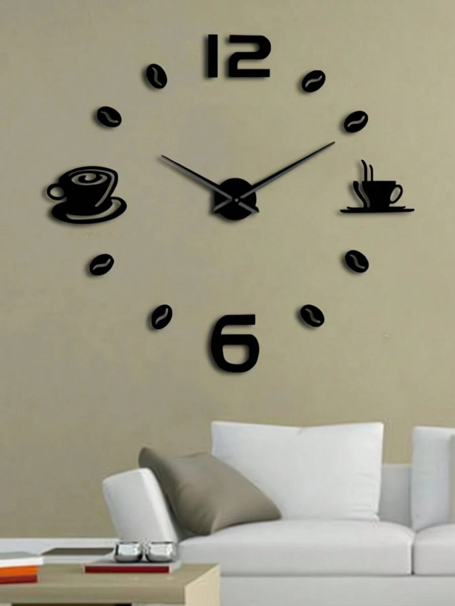 Große DIY Wanduhren für Wohnzimmer Dekoration, 3D dekorative Wanduhren, rahmenlose Spiegel Aufkleber Wanduhr Heimdekoration für Wohnzimmer Schlafzimmer, 1 Stück, Acryl Wandzahl Aufkleber, Kaffeebohnen und Kaffeetasse Muster, Lautloses Uhrwerk, batteriebetrieben, Heimdekoration, Raumdekoration Geschenke Geburtstag Abschluss Wanduhr