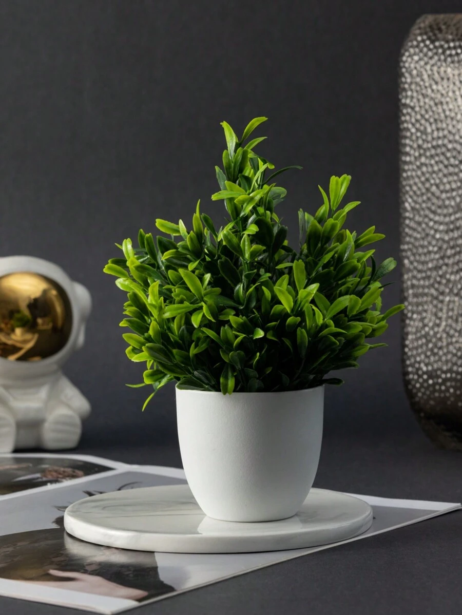 MEHELANY 4/1 cây cảnh mini nhân tạo màu xanh lá cây, cây giả bằng nhựa, cây giả bằng nhựa cao 18cm kèm chậu trắng, thích hợp trang trí nhà cửa, văn phòng, bàn ăn, nhà nông thôn, sân vườn, phòng tắm, trang trí tiệc cưới, sân ngoài trời. - màu xanh lá - Xem 1