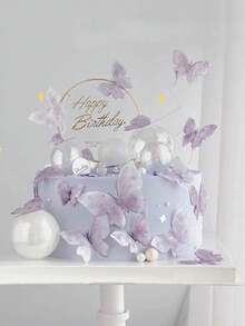 Tarjeta De Inserción Para Decoración De Pastel, Mariposa Rosa, 10 Uds. - Morado - Ver 7
