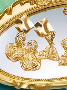 Juego De 6 Piezas De Aretes Triangulares Y Circulares Geométricos En Tono Dorado - Amarillo Oro - Ver 4