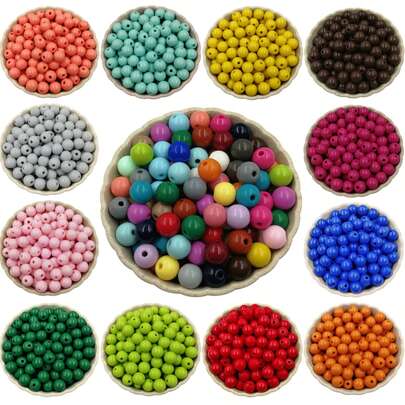 100 Peças 8Mm Cor Sólida Acrílico Miçangas