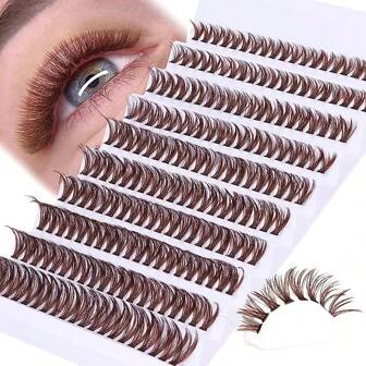 棕色簇狀睫毛,適合 Diy 睫毛延長,96 件/盒,c & D 捲曲,長度 8-16 毫米,濃密蓬鬆