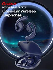 GENAI BL35 耳罩式無線V5.3耳機，充電盒數字LED顯示，Type-C快充，24小時播放時間，開放式耳機帶掛耳勾，IPX5防水耳塞搭載麥克風適合跑步運動 - 藍色 - 查看 12
