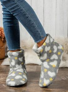 Women's Soft Bottom Slippers, Heart-Shaped Slippers, Silent Non-Slip Slippers, Warm Thick Couple Slippers - Grey - View 3