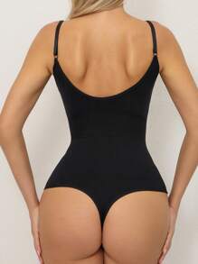 無縫大尺碼女士雙扣襠 Teddy 塑身衣，配可調整肩帶 - 黑色 - 查看 5