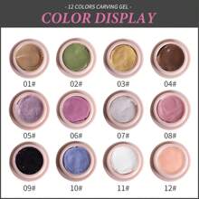 12 色美甲雕刻凝膠紫外線凝膠固體浸泡純色雕刻凝膠帶花卉和線條畫裝飾 - 彩色 - 查看 6