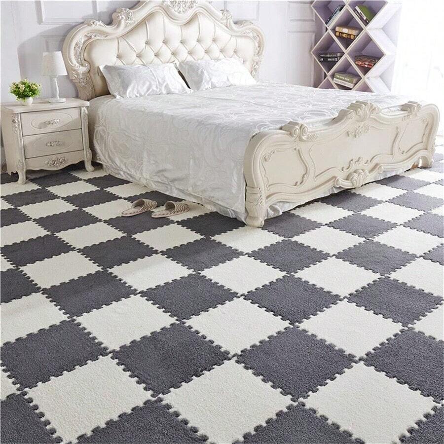 6pcs/set Square Interlocking Floor Mats For Home, Washable & Cuttable, Soft Fluffy Surface, Large Area Carpet, Anti-slip And Shock-absorbing