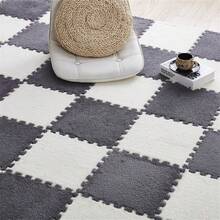 6pcs/set Square Interlocking Floor Mats For Home, Washable & Cuttable, Soft Fluffy Surface, Large Area Carpet, Anti-slip And Shock-absorbing - Gray+White - View 3