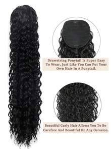 1 Miếng Đen Sóng sâu Dây rút Quăn Phần mở rộng tóc đuôi ngựa , 24 Inch Quăn Phần mở rộng tóc đuôi ngựa Đối với phụ nữ , Tự nhiên Đen Sợi tổng hợp Sóng nước Nối tóc - màu đen - Xem 2