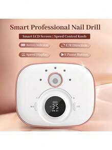35000RPM電動美甲磨鑽，配有LCD顯示屏，可充電修甲機器，適用於凝膠油美甲藝術沙龍工具 - 白色 - 查看 3