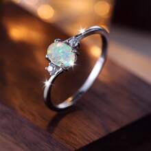 1pc Elegant Sterling Silver Oval White Australian Opal & Small White Ring, Engagement/wedding/anniversary Gift For Women