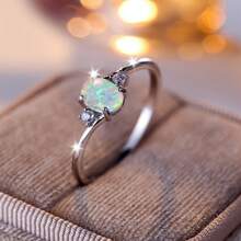 1pc Elegant Sterling Silver Oval White Australian Opal & Small White Ring, Engagement/wedding/anniversary Gift For Women