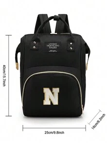 多功能媽咪包尿布包大容量背包孕婦包旅行奶瓶尿布收納袋26字母a到z拉鍊嬰兒哺乳包 - 黑色 - 查看 3