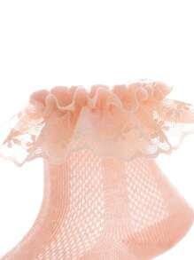 4pairs Kids' Mesh Thin Lace Trimmed Dance Princess Style Socks, Ideal For Casual, Holiday, Birthday And Daily Wear - Multicolor - View 5