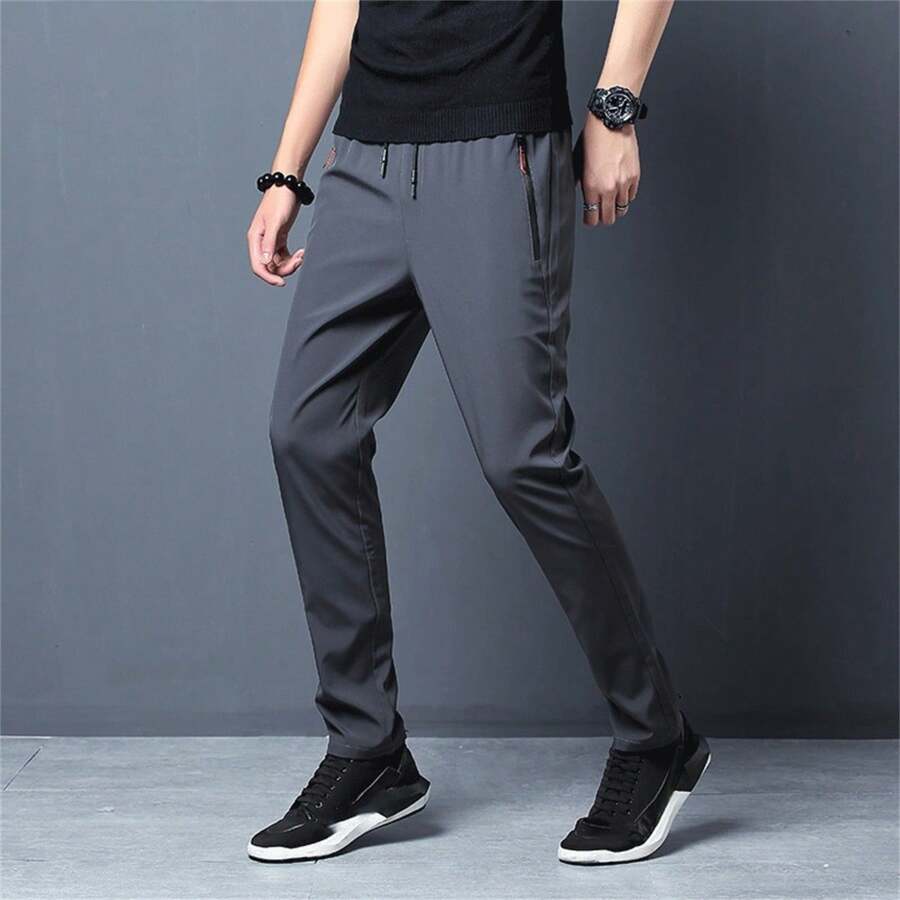 Pantalones casuales de corte slim estilo coreano para hombre, para otoño - Gris Oscuro - Ver 1