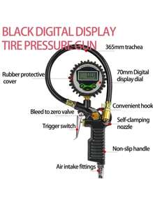 Digital Display Air Pressure Gun Car EU Tire Pressure Inflator Gauge LCD Display Car Tire Pressure Check Tool accessori auto - Black - View 6