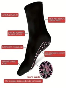 Sports Outdoor 6 Pairs Women's Self-Heating Thermal Socks For Outdoor Activities, Cycling, Warm Fleece Floor Socks, Thermo Warmer Toe Massaging Socks, Sweat-Absorbing Mid-Calf Sports Socks - Black - View 6