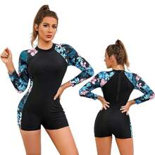Trajes de Baño Mujer Completos, Traje de Baño Manga Larga Mujer, Traje de Baño Mujer Natacion para Playa, Surf, Fiesta Piscina, Nadar - Azul - Ver 1