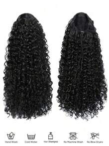 Black 16 inch long curly ponytail curls Heat resistant synthetic instant clip ponytail ponytail curls extending - Black - View 5