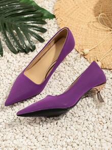 Giày Cao Gót Đơn Giản Nữ Mũi Nhọn Thu Đông Gót Giày Tiệc Khiêu Vũ Giày Cao Gót Thanh Lịch - Màu tím - Xem 6