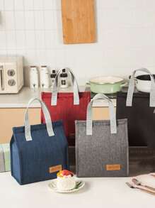 Letter Patch Decor Insulation Lunch Bag - Black - View 3