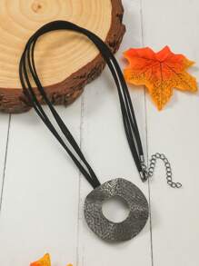 1 件復古圓形魅力吊墜項鍊適合女孩服裝美學、時尚毛衣鏈作為女士日常配件和禮物 - 彩色 - 查看 4