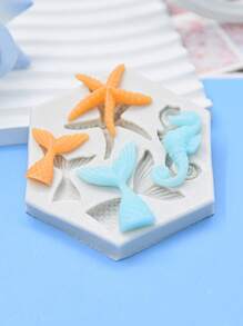 1入組海洋系列矽膠翻糖模,海馬海星美人魚尾巧克力蛋糕模具烘焙工具