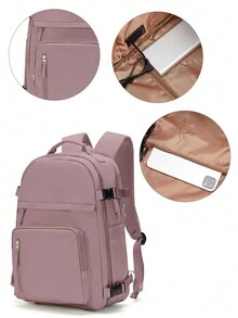 Lightweight Backpack for Women Men, Travel Casual Daypack Laptop Rucksack, Waterproof College High Secondary Bookbag Daily Bag with USB Charging Port - Dusty Pink - View 8