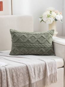 1pc Plush Flower Embossed Pillow Cover, Without Pillow Core, Simple Style, Square Shape, Suitable For Living Room And Bedroom, All Seasons - Olive Green - View 3