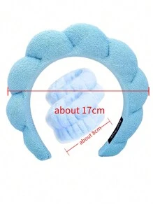 3 件裝女式藍色毛巾法蘭絨海綿扭紋洗臉頭帶多功能髮夾去除器洗臉防水髮帶應用面膜專用髮帶吸水吸汗擦拭腕帶適合日常洗滌使用 - 藍色 - 查看 5