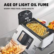 Freidora casera multifuncional de 1 pieza freidora de papas fritas para mejorar sus habilidades de cocina, perfecta para pollo frito, papas fritas y donas como freidora eléctrica profesional - Plateado - Ver 2